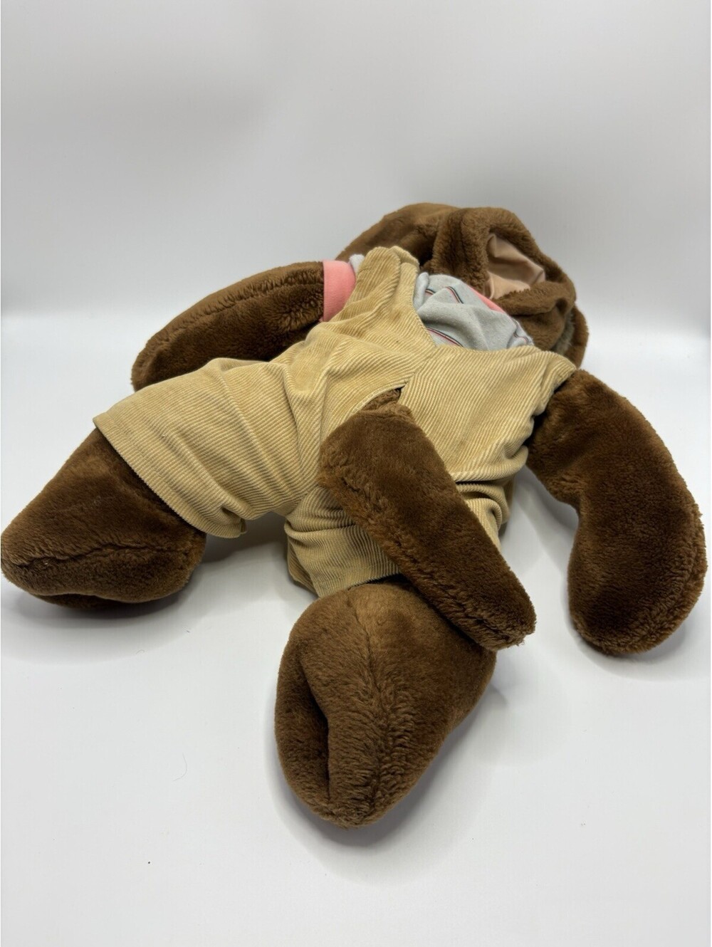 Ganz Brothers “Wrinkles” Brown Dog Puppet 7006466 Brown Corduroy Overalls Vtg 81 - Picture 2 of 6